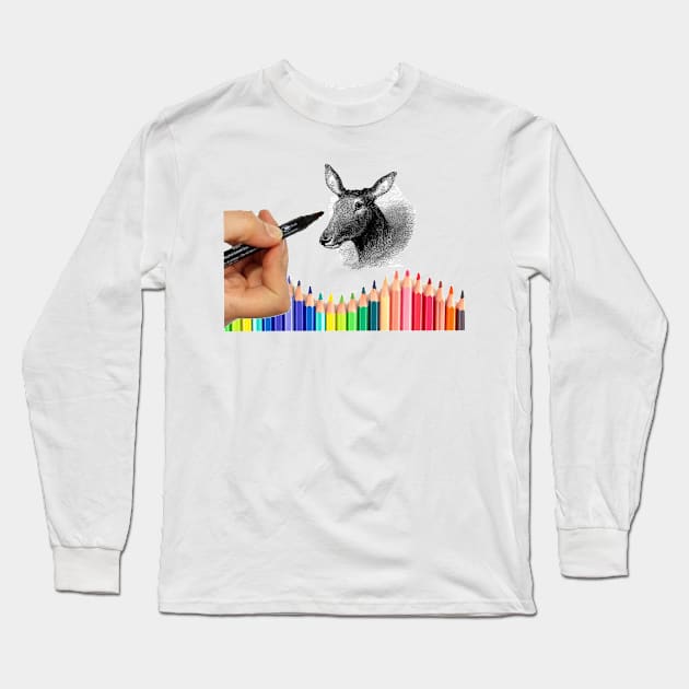 color,pencil Long Sleeve T-Shirt by Burak Turkeri